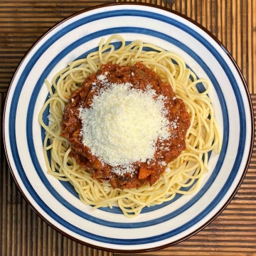 XL Spaghetti 'bolo veggies' amb bolonyesa de soja  shiitakes XL | Plats fora de temporada